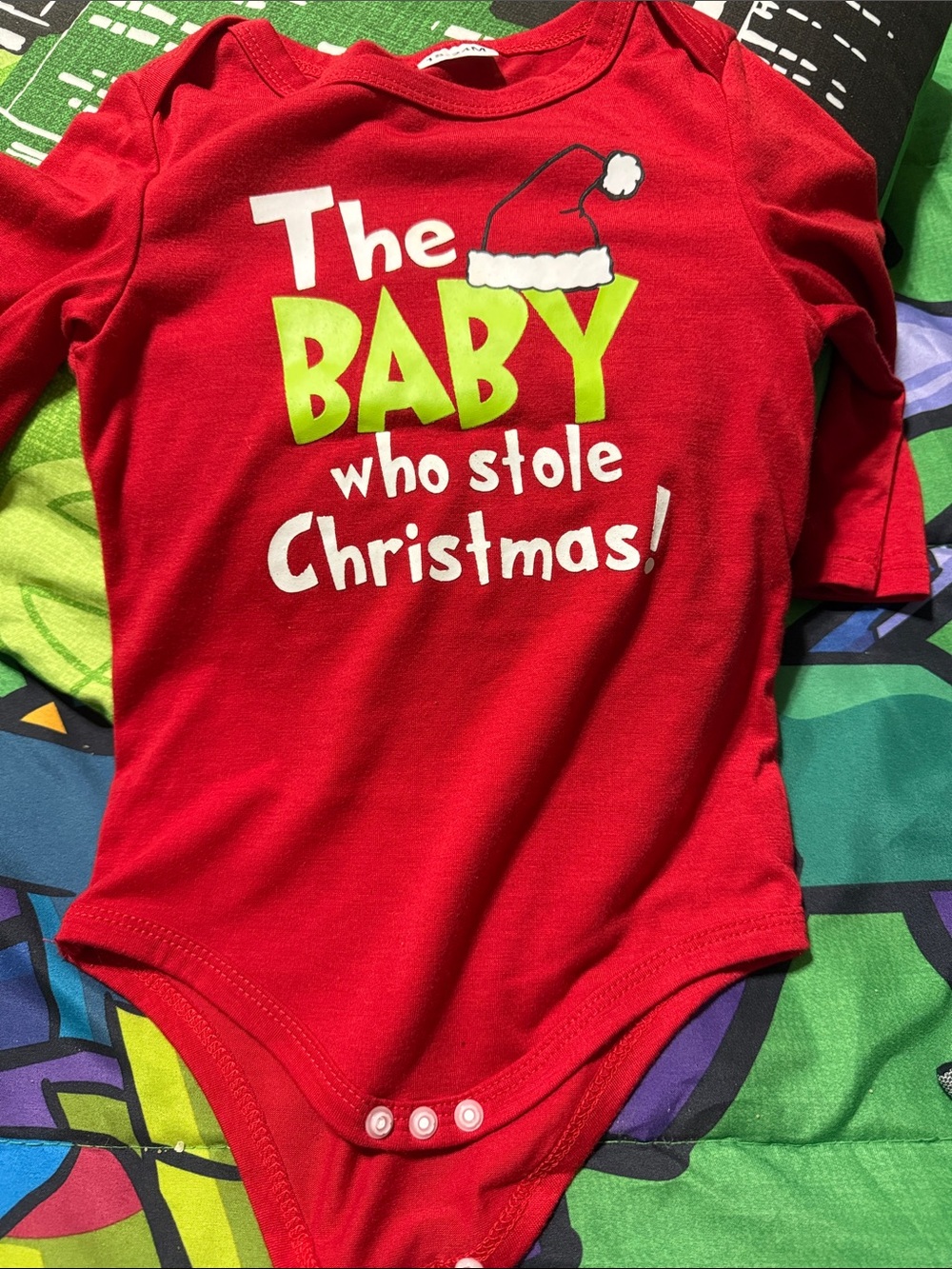 SHEIN Red Baby Christmas One-Piece with Green Accent